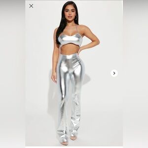 Fashion Nova Metallic Silver Bralette Top and matching pants